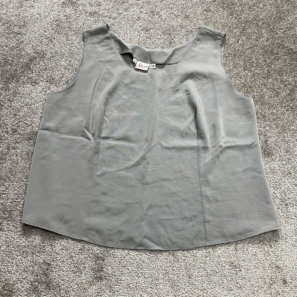 Siasia Tank Top Blouse Womens Plus 2X Gray Solid Ladies Wide Strap Made in USA